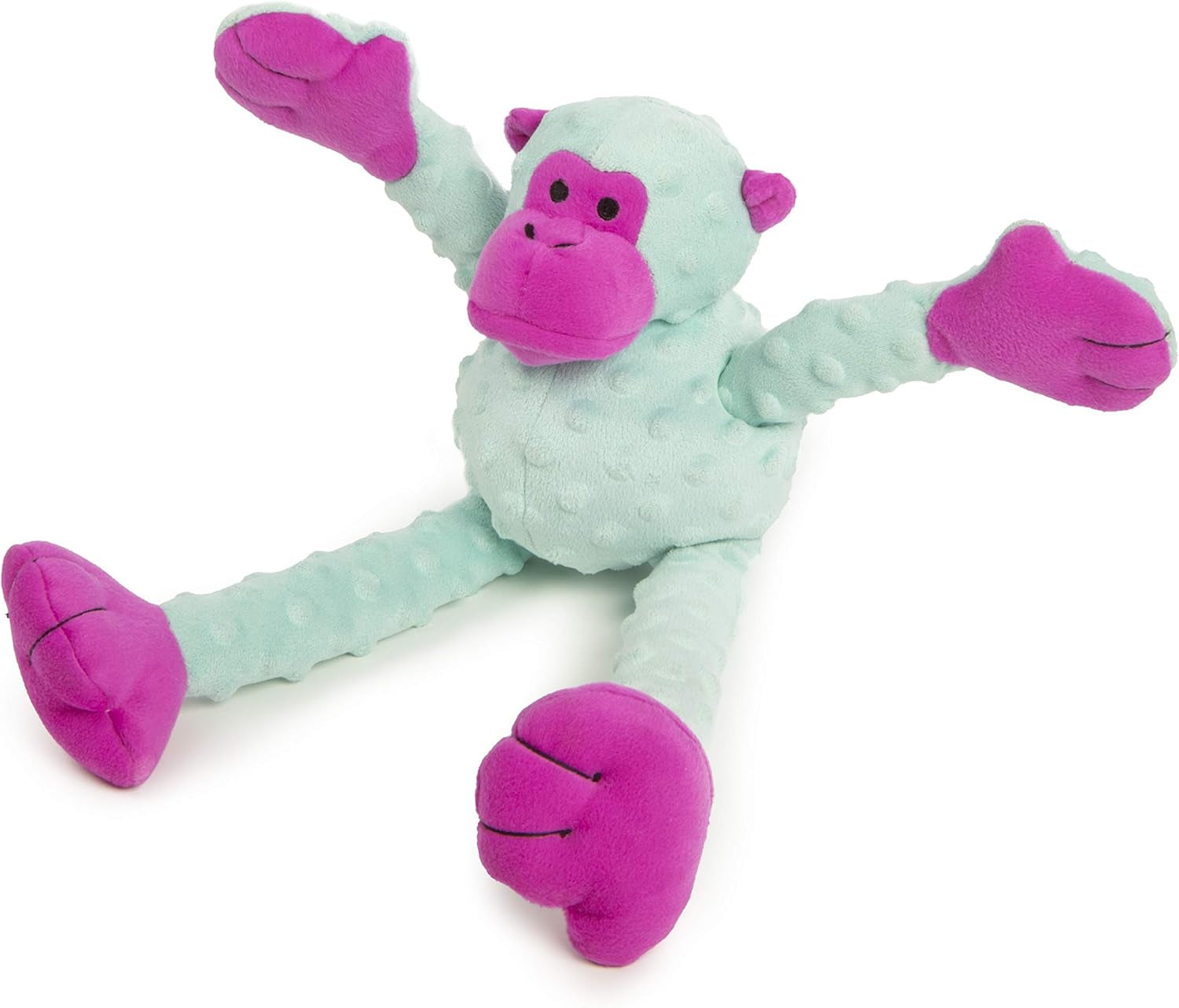 Crazy Tugs Monkey Squeaky Plush Tug Dog Toy, Chew Guard Technology - Turquoise, Large