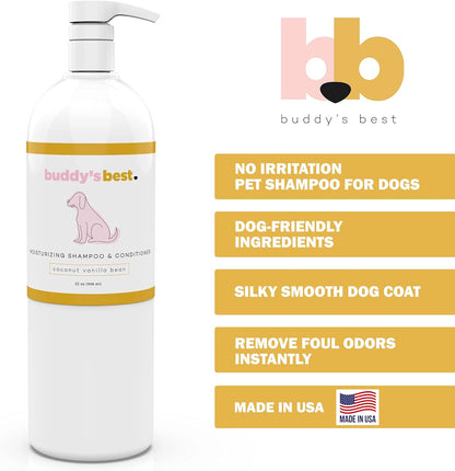 Dog Shampoo for Smelly Dogs - Oatmeal Dog Shampoo and Conditioner for Dry and Sensitive Skin - Moisturizing Puppy Wash Shampoo, Coconut Vanilla Bean Scent, 32Oz