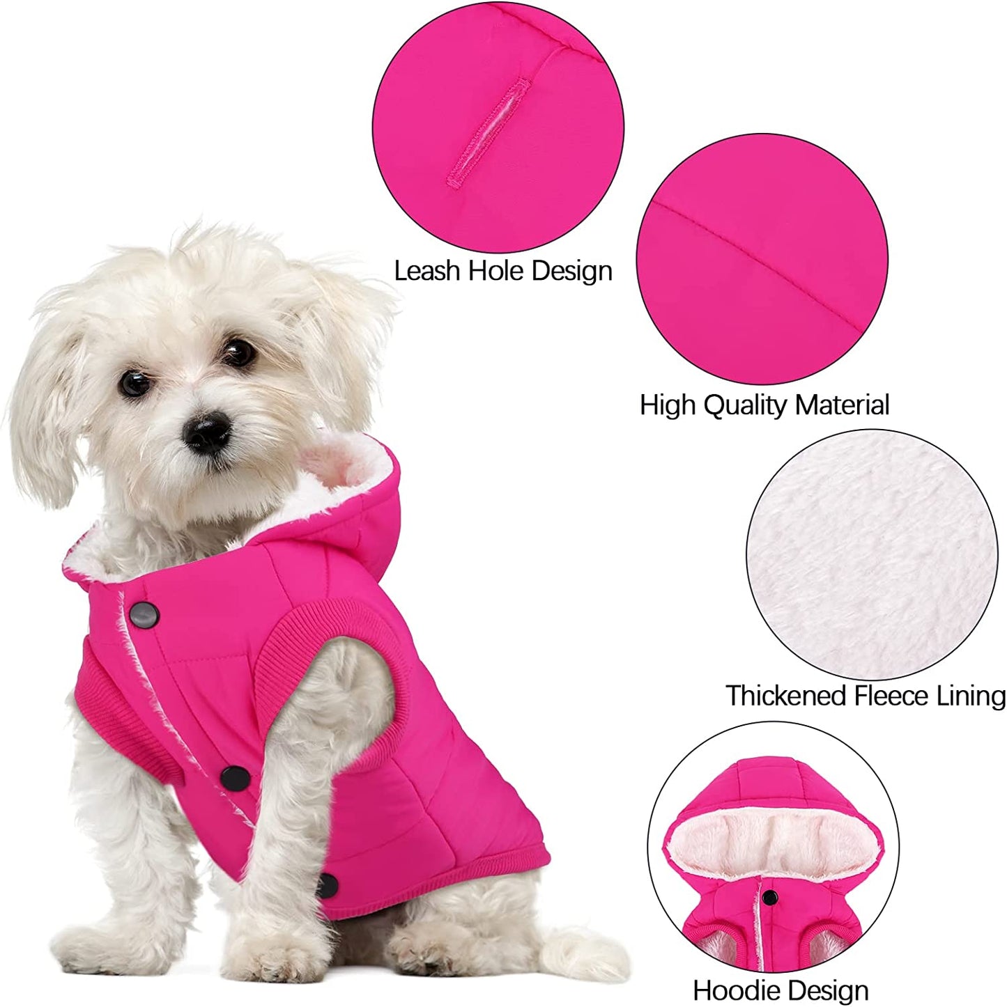 2 Pieces Fleece Lined Warm Dog Jacket Warm Dog Hoodie Puppy Coats with Hooded Cold Weather Pet Apparel Clothes for Puppy Winter Cold Weather, Large (Pink, Red)