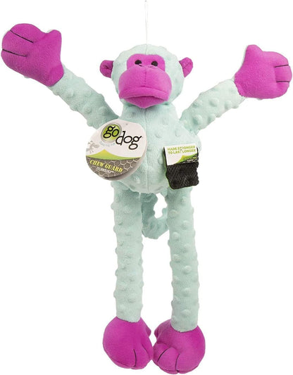 Crazy Tugs Monkey Squeaky Plush Tug Dog Toy, Chew Guard Technology - Turquoise, Large