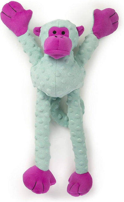 Crazy Tugs Monkey Squeaky Plush Tug Dog Toy, Chew Guard Technology - Turquoise, Large