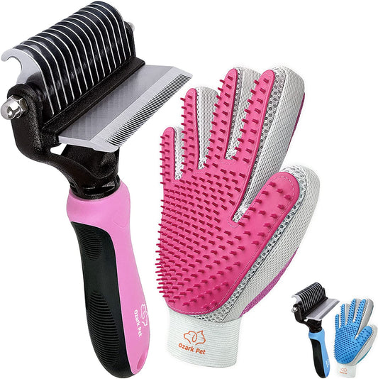 Dog & Cat Brush-Deshedding Brush, Dematting Tools, Shedding Brush Glove, Reduces Shedding up to 95%, for Short to Long Hair, Small to Medium Breeds, Pink